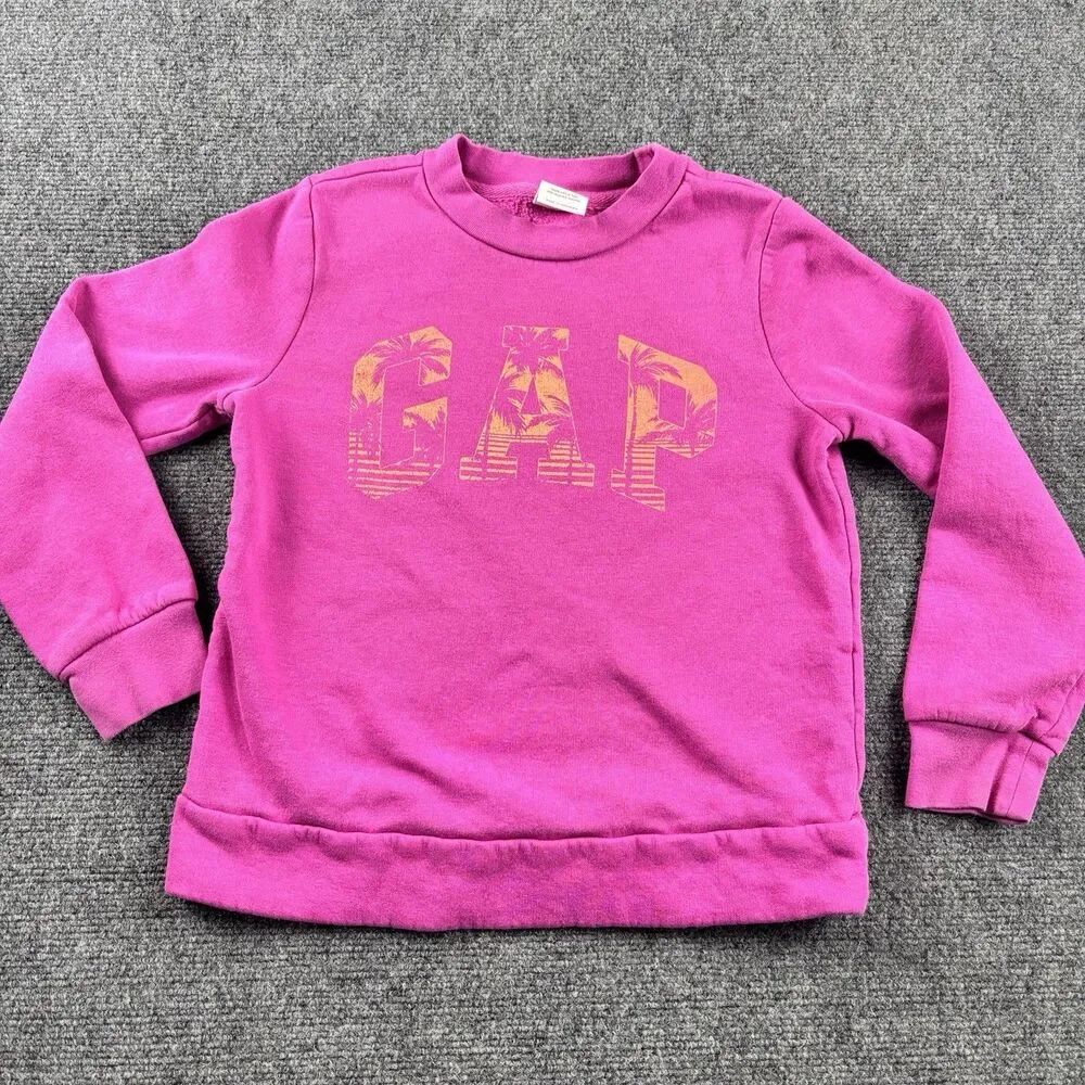 GAP Kids Sweatshirt M 8 Pink Palm Tree Graphic Crew Neck Magenta